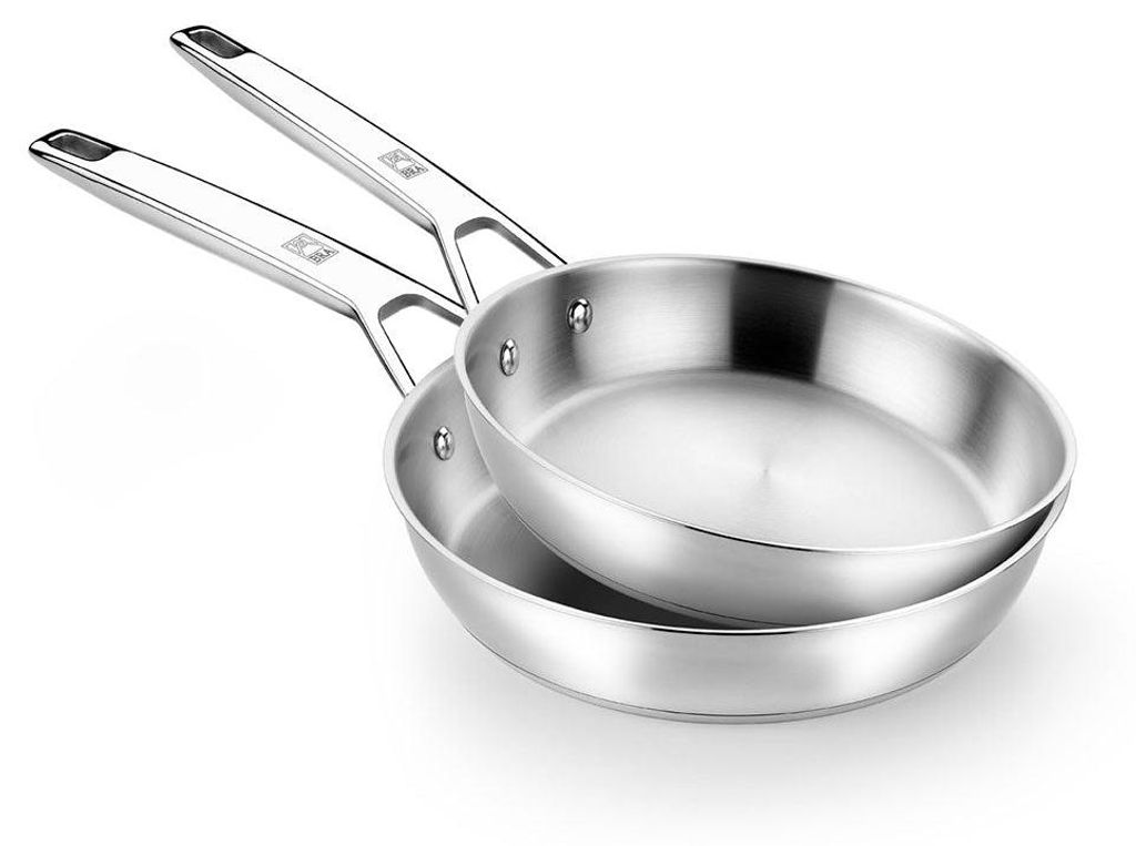 BRA Signature | Set mit 2 Bratpfannen 24-26, professioneller Edelstahl 18/10 ohne Antihaftbeschichtung, Boden mit dreifachem Diffusor, geeignet fü...
