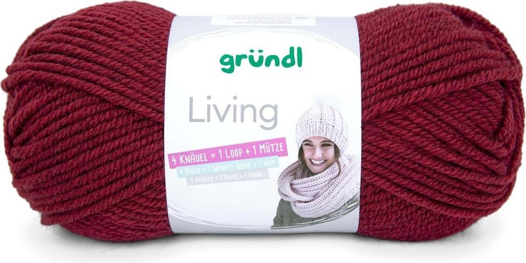 Gründl Wolle Living, 100 gr., tolle Schal- und Mützenwolle, 80 % Polyacryl/20% Polyamid weinrot (10)NEU