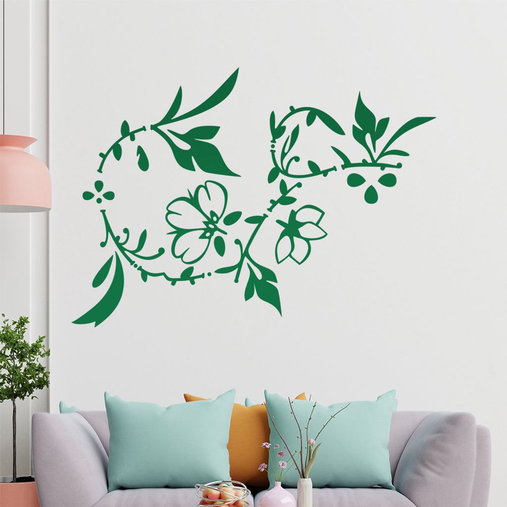 Blumenranke - Linien Wandtattoo in 6 Größen - Wandaufkleber Wall Sticker - Dekoration, Küche, Wohnzimmer, Schlafzimmer, Badezimmer