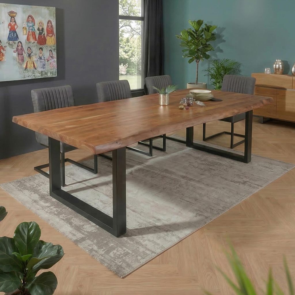 riess-ambiente Esstisch MAMMUT 220cm natur schwarz massive Akazie Metall U-Gestell Baumkante 10 Personen