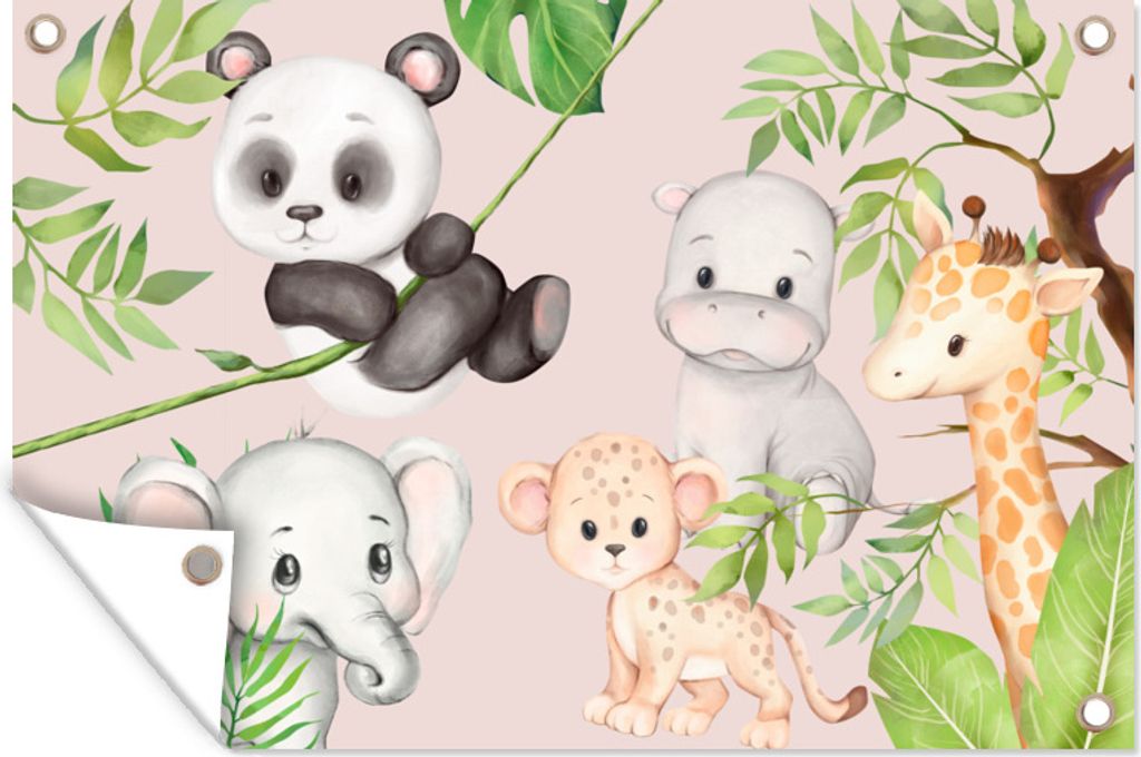 MuchoWow 60x40 cm Outdoor-Poster Gartendeko Sichtschutz Garten Poster für den Garten Dschungel - Tiere - Rosa