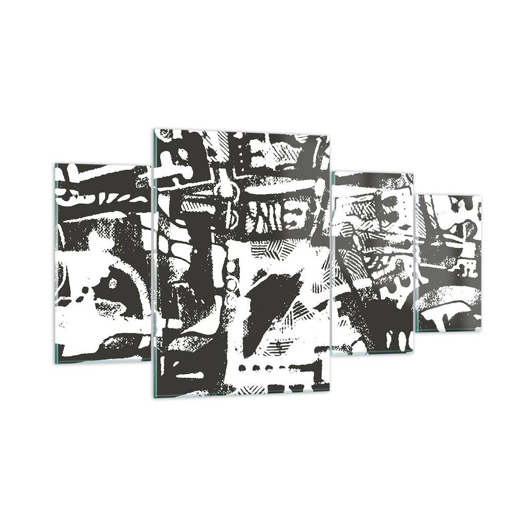 Bilder auf glas - 4 Teile - Schwarzweiß Figuren Abstraktion - 160x90cm - Glasbilder - Wandbilder - Bilder - Wanddekoration aus Glas - Glas Bilder ...
