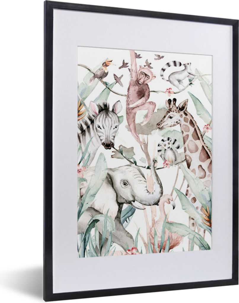 MuchoWow MuchoWow Gerahmtes Poster Aquarellieren - Tiere - Elefant - Jungen - Mädchen - Kinder - Kinder 30x40 cm - Poster mit zchwarzem Bilder...