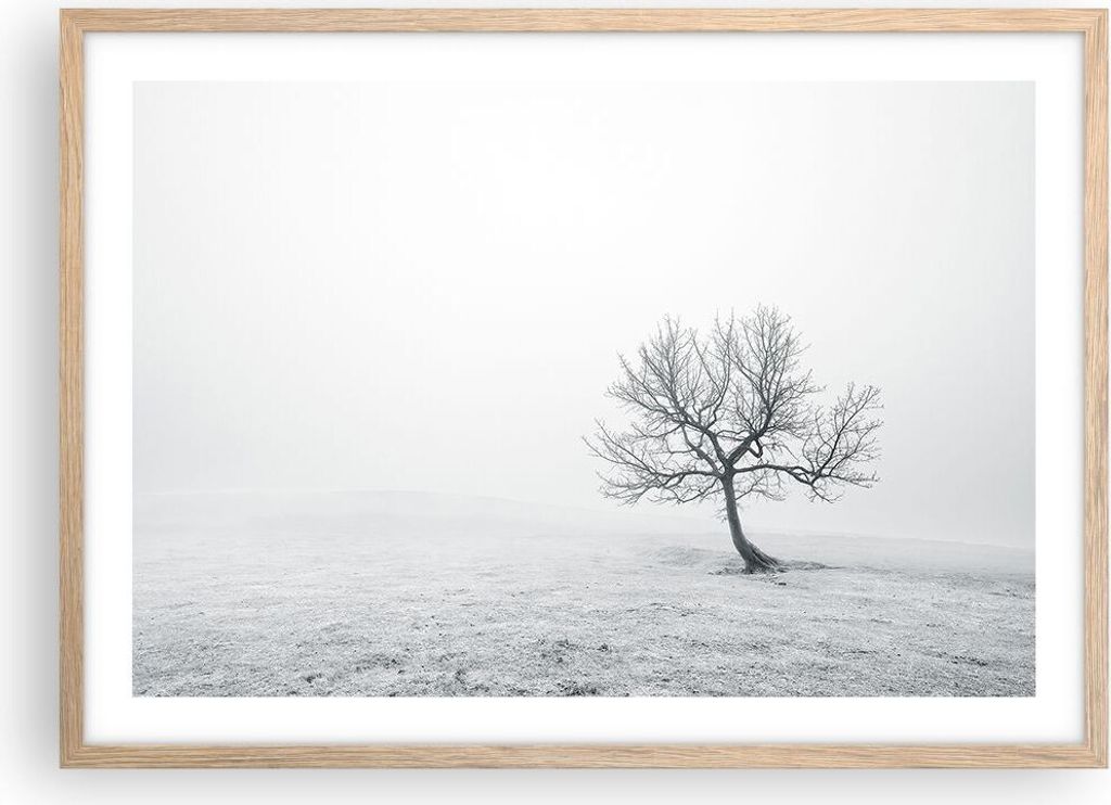 Gerahmtes Poster - Rahmen in heller Eiche - Baum Feld Natur - 70x50 cm - Wand Bild - Wanddeko - Wandbilder - Kunstposter - Wandposter - Bilderrahme...