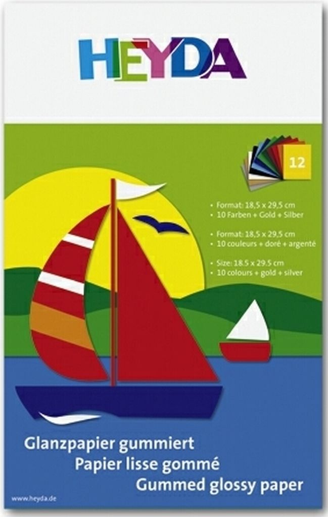 Glanzpapier-Bastelmappe 18,5x29,5cm 80g/qm 12 Blatt farbig sortiert Packung mit 10 Stück