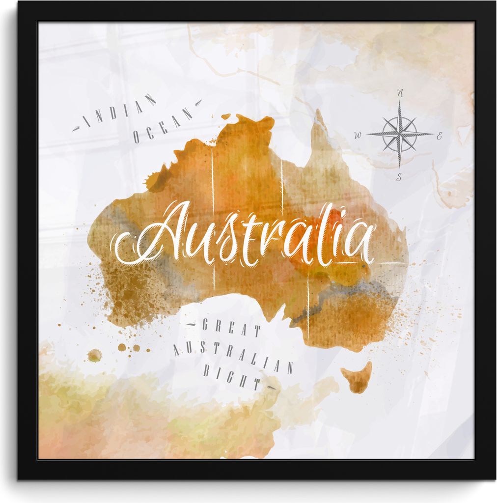 MuchoWow MuchoWow Gerahmtes Poster Weltkarte - Zusammenfassung - Australien 40x40 cm - Poster mit zchwarzem Bilderrahmen - Mit Rahmen - Wanddek...