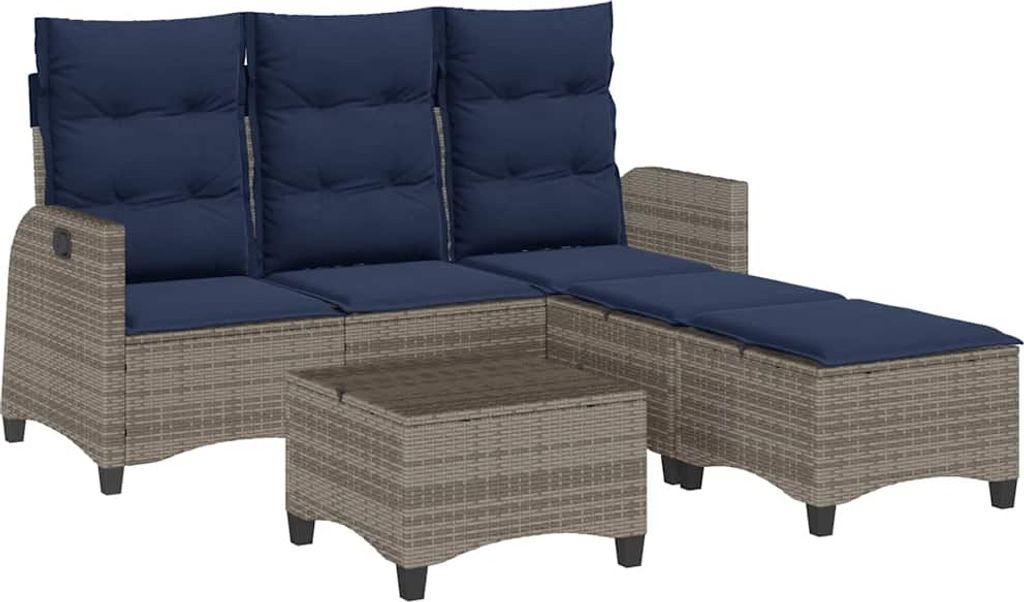 3-tlg. Garten-Sofagarnitur mit Kissen L-Form Grau Poly Rattan