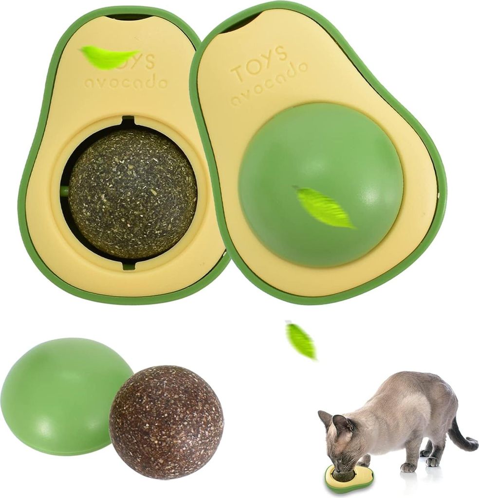 2PCS Katzenminze Ball,Katzen Kauspielzeug Zahnpflege Sticks,360° Drehbares Katzen Lecken-Katzenminze Spielzeug mit Deckel Effektiv zum Reinigen de...