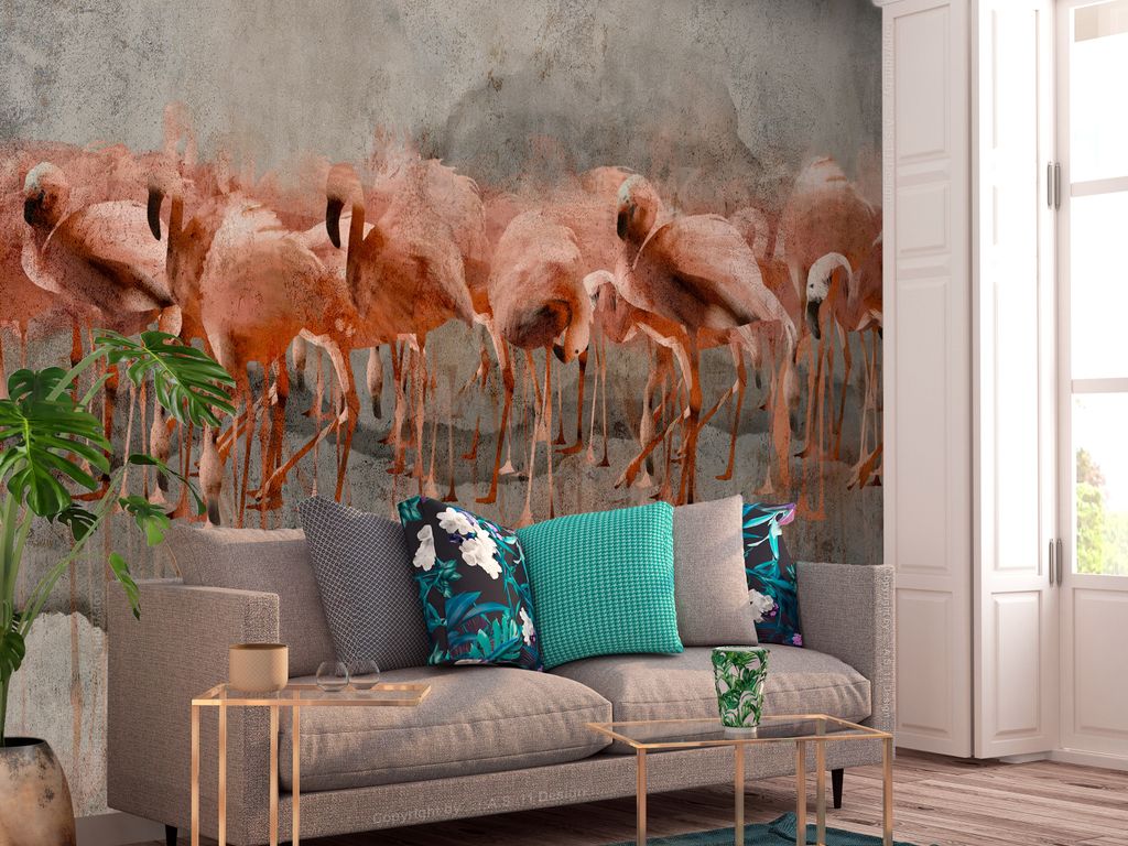Vlies Fototapete Flamingo 400x280 cm Tapeten Wandtapete XXL Abstrakt Tiere Dschungel wie gemalt g-A-0349-a-a