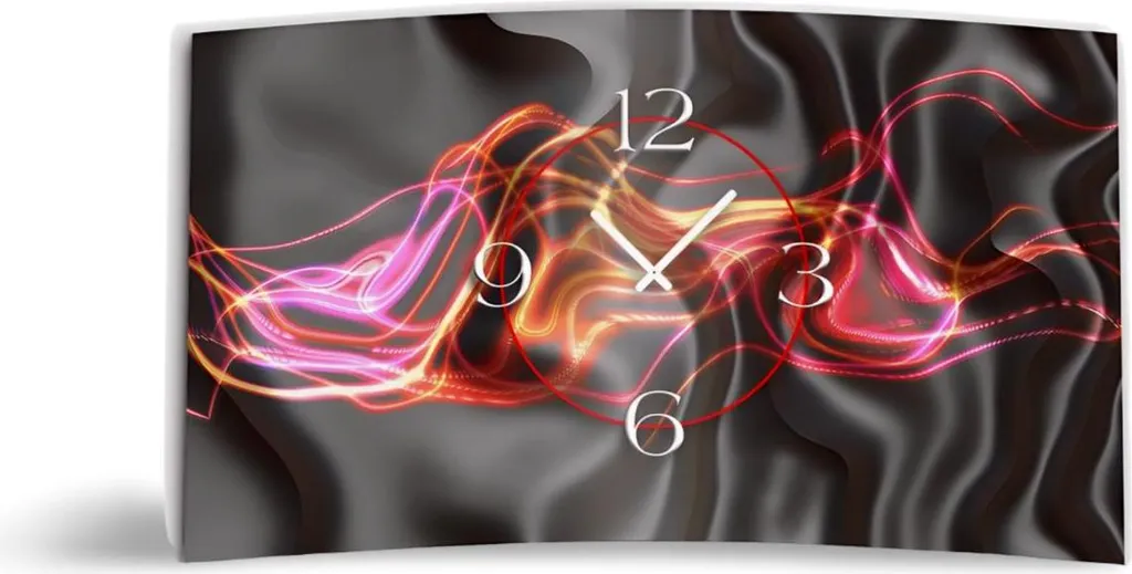 Grande Horloge Murale Design Moderne Psychédélique en Noir et Rose 3D