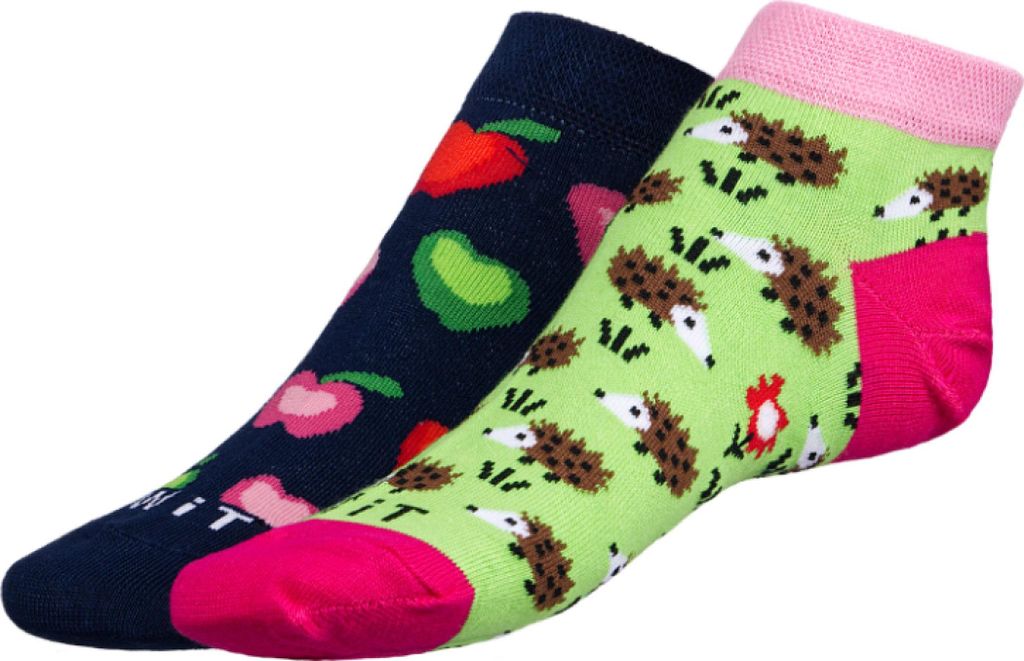 Niedrige Socken Igel/Apfel - 35-38 - Grün,Rosa,Blau