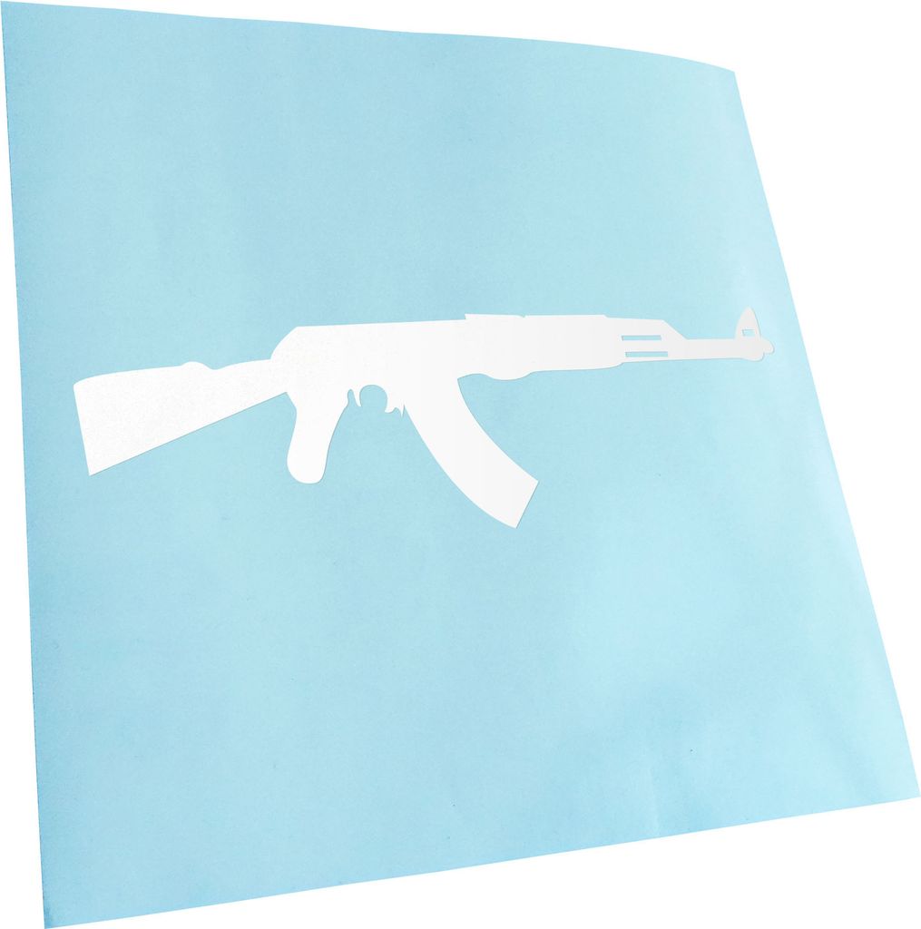 Kiwistar - Autoaufkleber - weiß - 40 x 12 cm - AK 47 Kalaschnikow - Heckscheibenaufkleber - Aufkleber für Auto Kfz Fahrrad, LKW, Truck Mofa