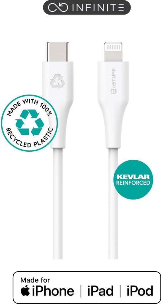 eSTUFF INFINITE USB-C auf Lightning MFI Kabel 1m Weiß Recyclat Super Soft, ES602170