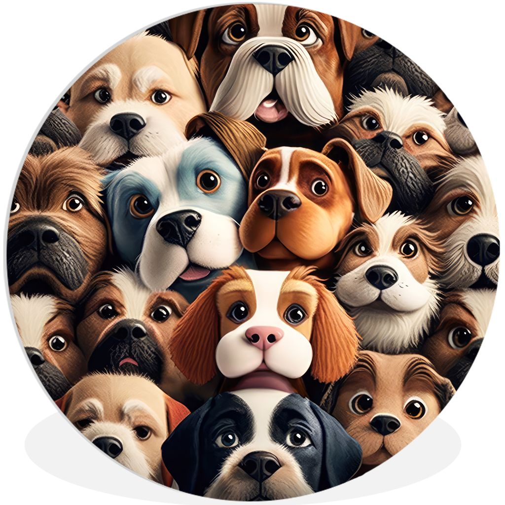 MuchoWow Rundes Wandbild - Runde Bilder Hund - Muster - Tiere - Braun - Mädchen - Junge Ø 90 cm Kreis Wanddekoration Kunststoff - Wandkreis - W...