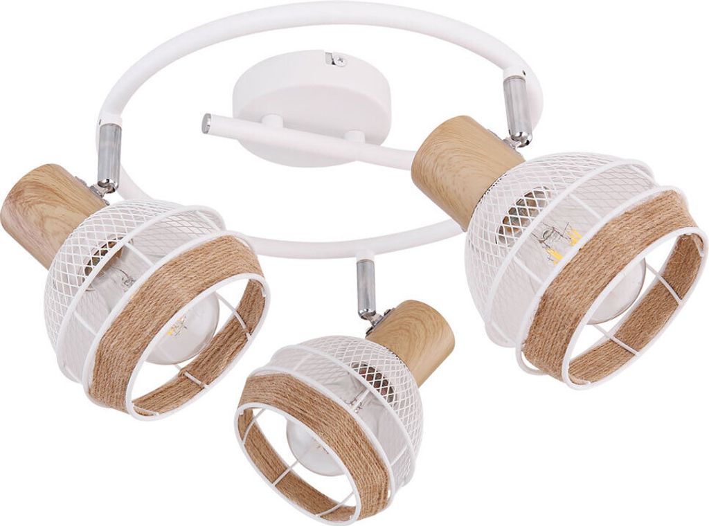 Deckenleuchte, Rondell, Hanfseil, Holz-Optik, Spots verstellbar, WIDY