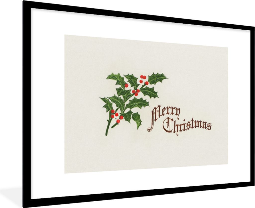 MuchoWow Gerahmtes Poster Weihnachten - Kunst - Hulst 90x60 cm - Poster mit Schwarzem Bilderrahmen Wandposter Rahmen Foto Bilder - Wanddekoration...