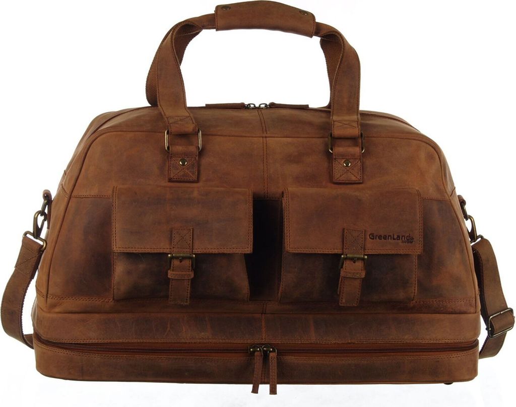 GreenLand Nature Leder Reisetasche Monte Travelbag Brown braun