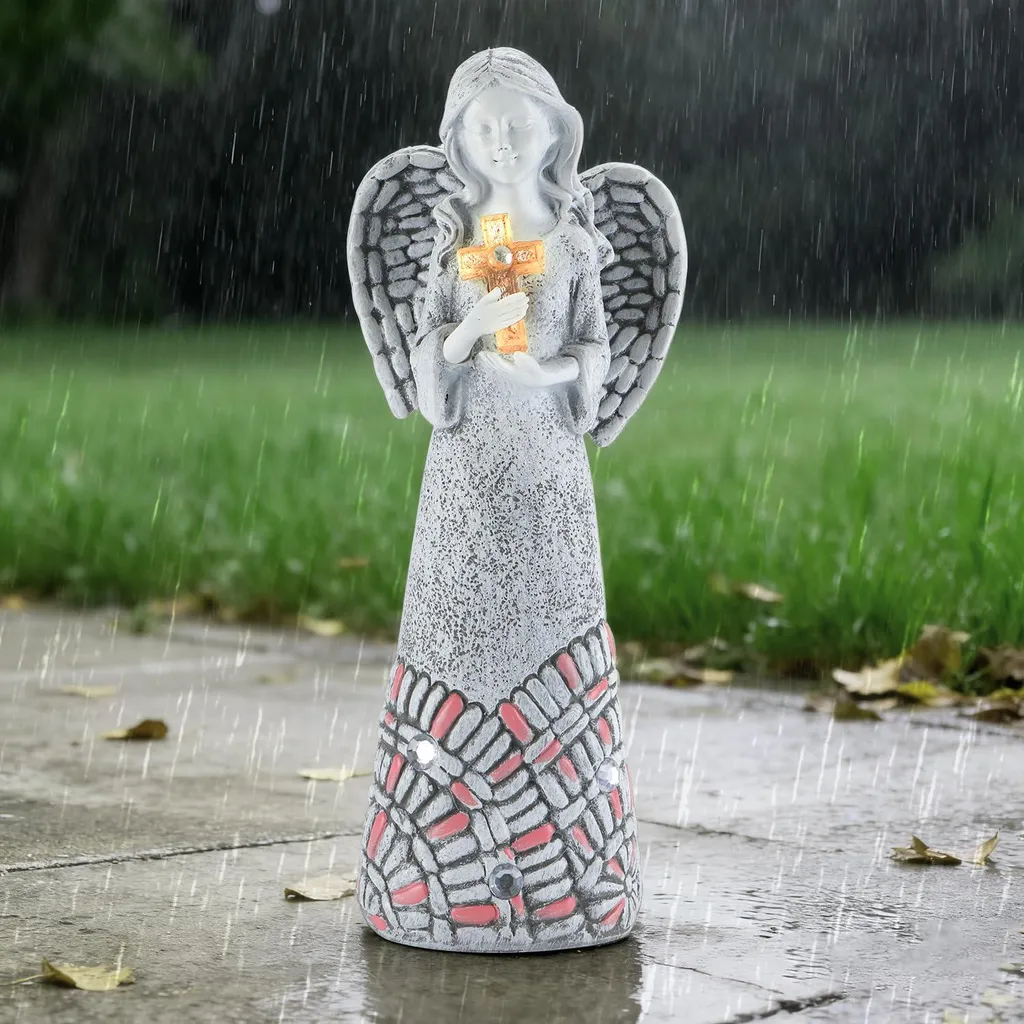 Bougie funéraire LED solaire étanche motif ange résistant aux gelées