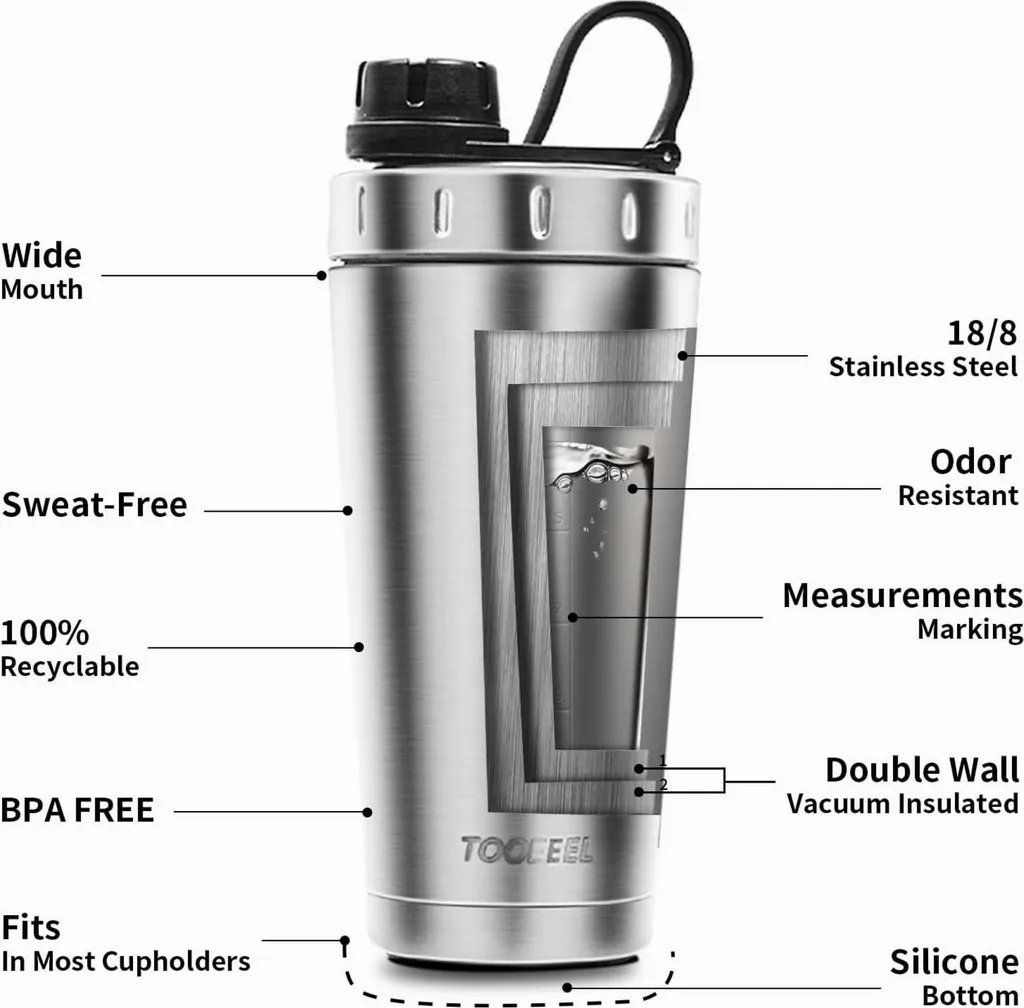 Artoid Mode Shaker Proteico con Scomparto Polvere Bevanda Sportiva Lavabile a Ma