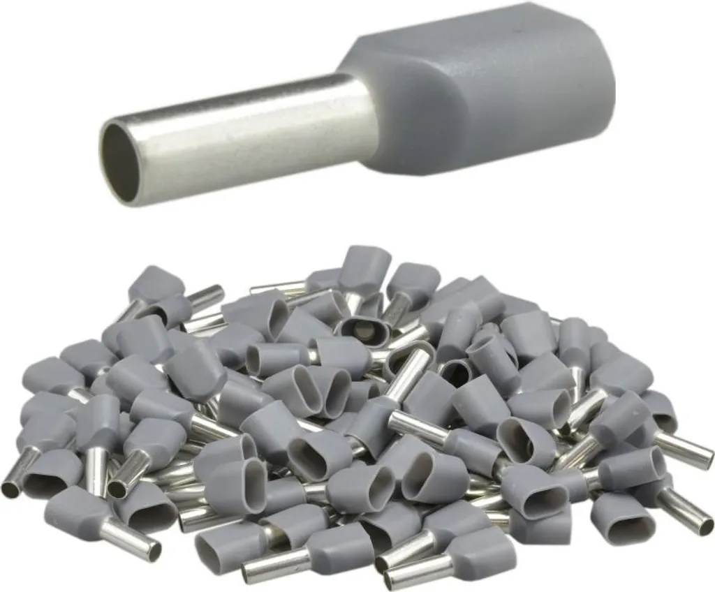 Embout de câblage double isolé 2x4 mm² gris de 12 mm en lot de 100 pcs