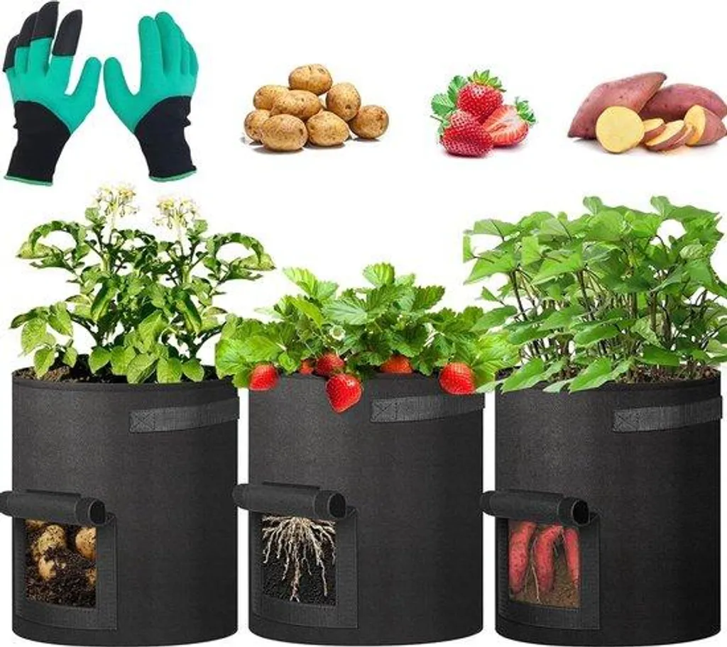 Sac potager pour pommes de terre 40L en tissu respirant avec gants
