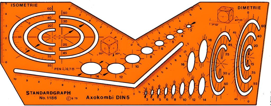 Standardgraph Schablone Axokombi DIN 5 Isometrie und Dimetrie