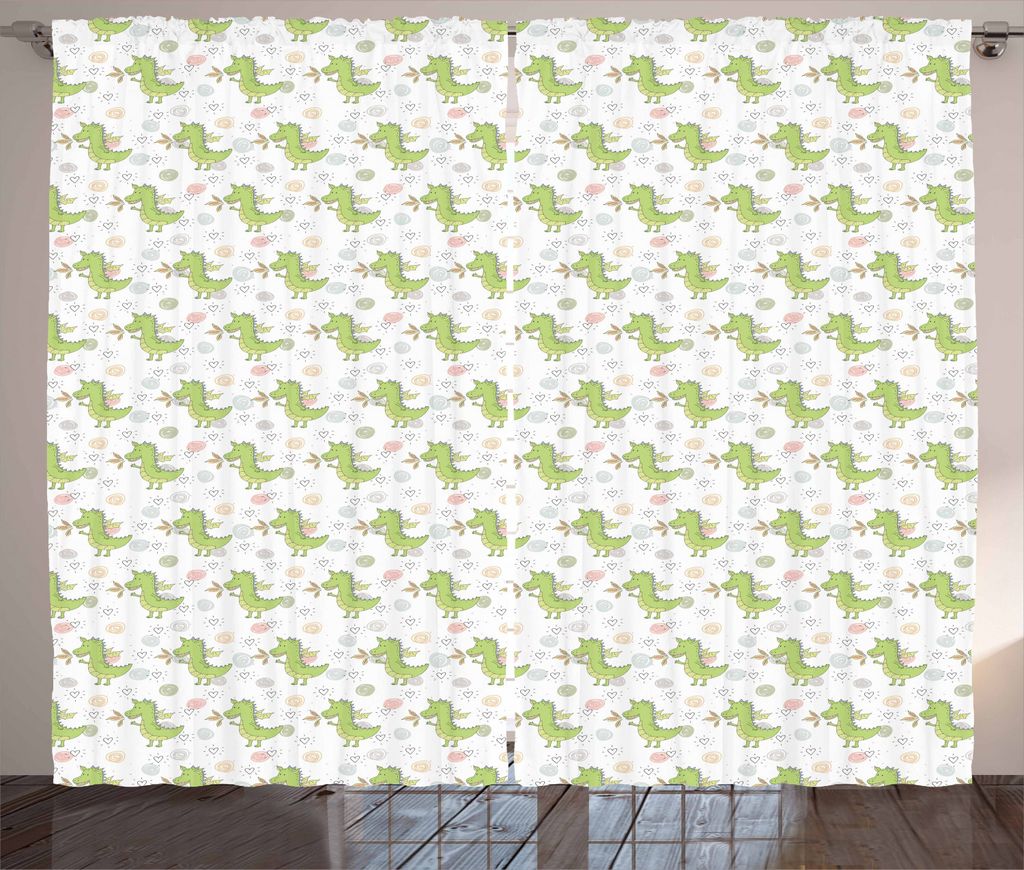 ABAKUHAUS Drachen Rustikaler Gardine, Lustige Drachen winken Hallo, Schlafzimmer Kräuselband Vorhang mit Schlaufen und Haken, 280 x 225 cm, Mehrfa...