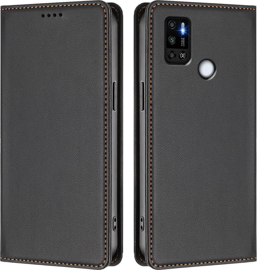 Handyhülle für Tecno Spark 5 Air /Spark 6 Air, Kunstleder Klapphülle Stoßfeste Magnetische Hülle mit Ständer Schwarz