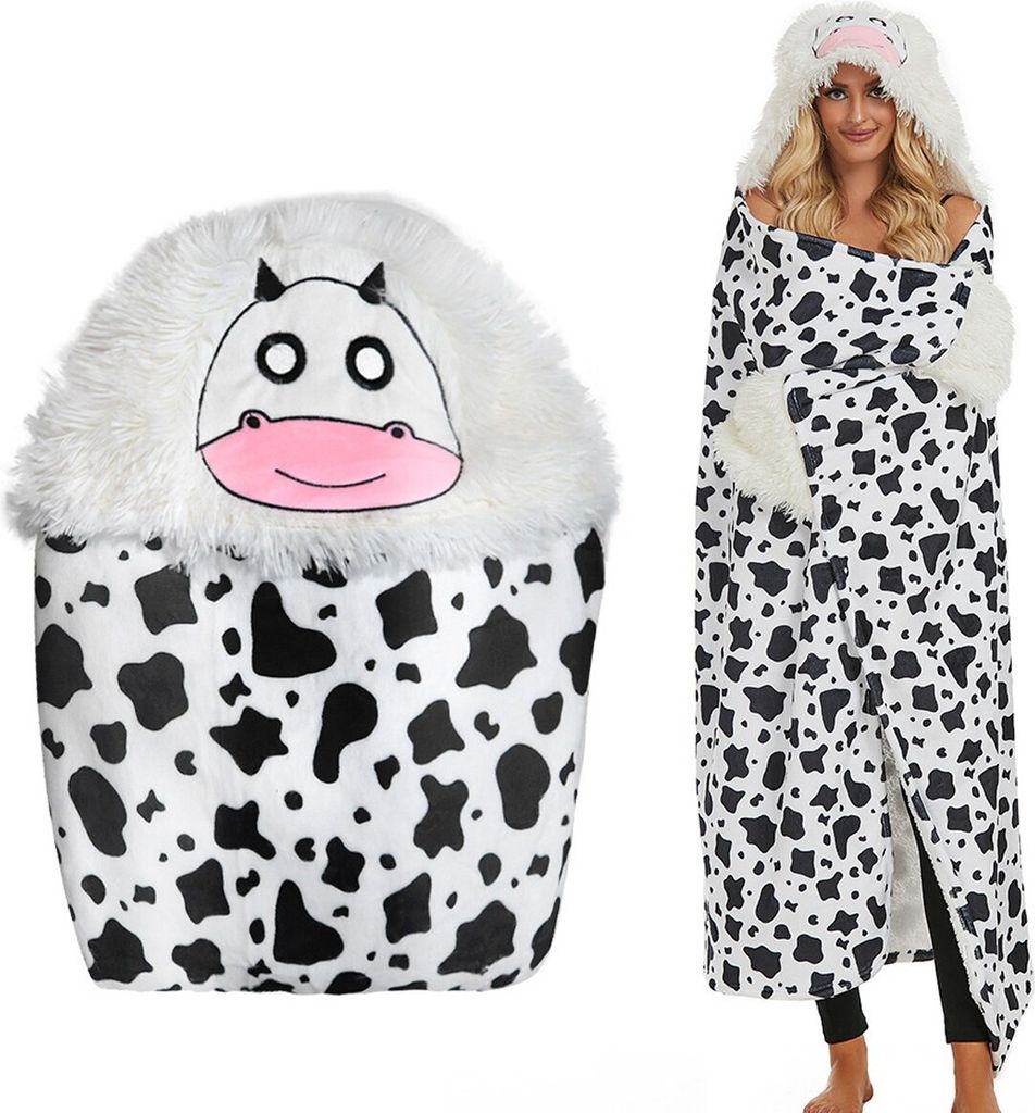 ASKSA Kuscheldecke Faultier fuer Frauen Sofadecke Decke Flauschig Decke mit Hut und Handschuhen,Schwarz,147 x 119 cm