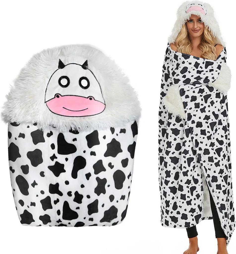 Couverture Femme Anti-Froid avec Capuche et Gants pour Rester au Chaud Noir