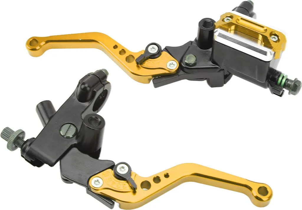 Leviers de Frein Moto avec Réservoir Or et Protection Carbone 22mm