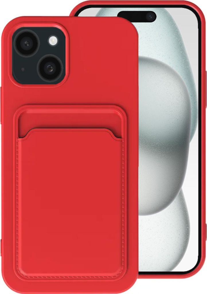 Smartphonica Handyhülle Passend für iPhone 15 Plus mit Kartenhalter - TPU Backcover mit Kartenfach - Rot