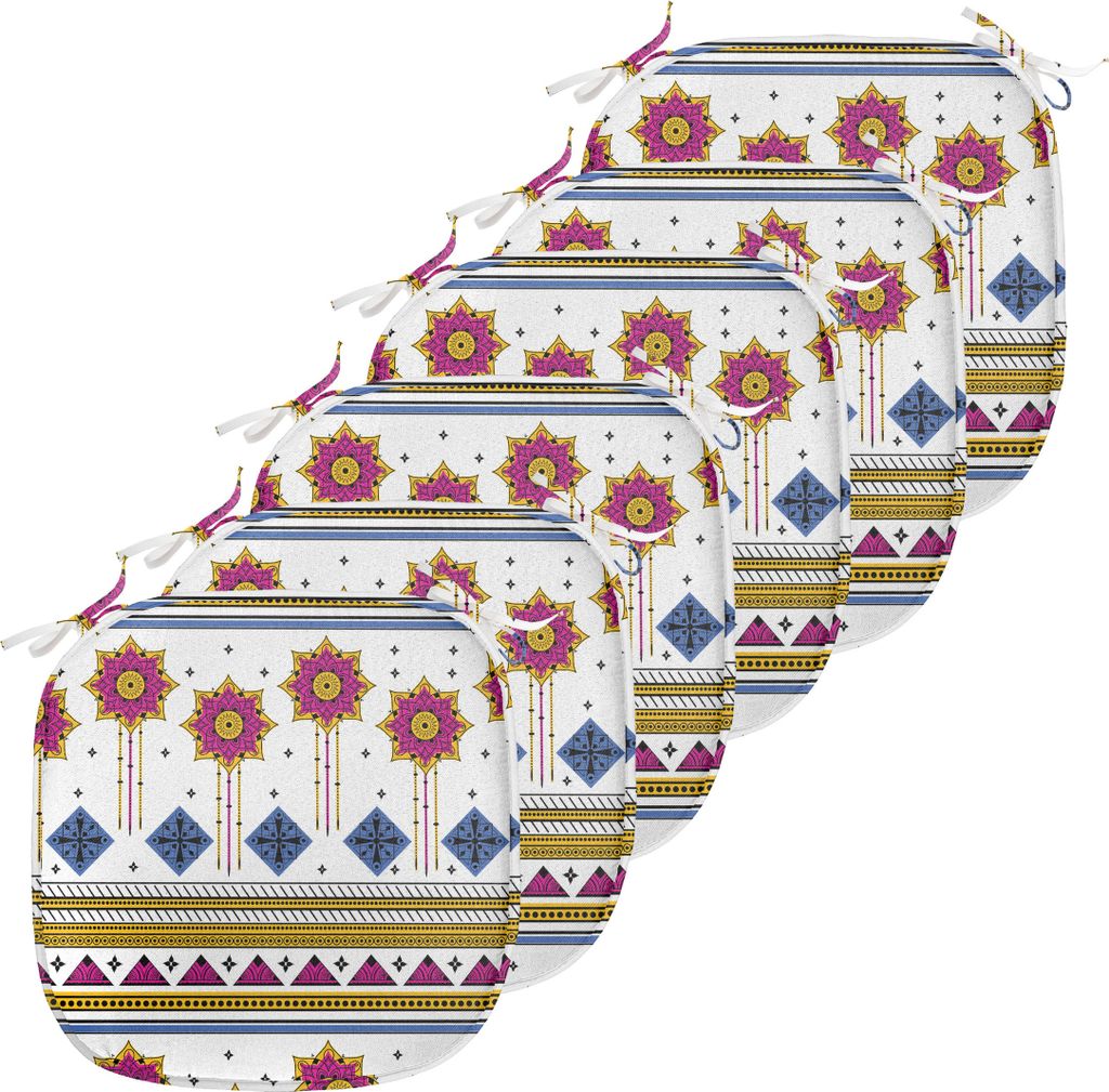 ABAKUHAUS Stammes Polster für Esszimmerstühle, Maya Folkloric Kultur, Dekoratives wasserfestes Kissen mit Riemen für Küchensitze, 40 cm x 40 cm...