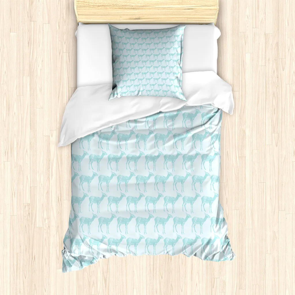 ABAKUHAUS Set copripiumino per letto singolo Antilope, Moderno cucciolo di animale selvatico, Antiacaro, Adatto a chi soffre di allergie, con federa, 135 cm x 200 cm - 80 x 80 cm, Azzurro pallido Schiuma di mare pallida