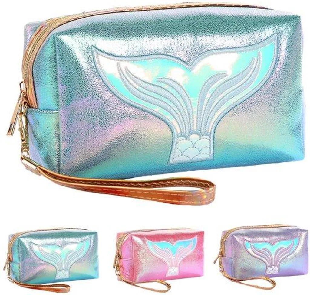 Trousse à maquillage zippée pour femme, organisateur de toilette bleu