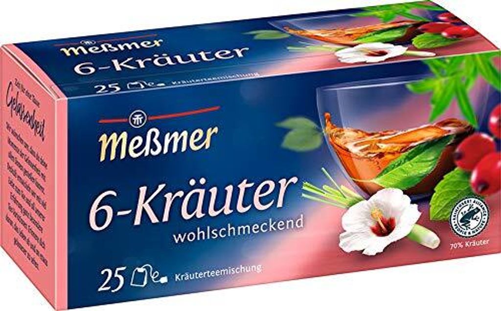 A box of Meßmer 6-Kräuter tea.