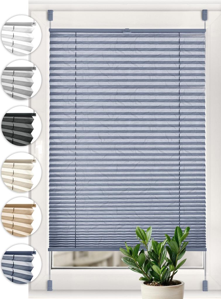 Sonello Plissee Crush Klemmfix ohne Bohren 70cm x 160cm Dunkelblau Faltrollo Plisseerollo Jalousie für Tür & Fenster Blickdicht Sichtschutz Sonne...