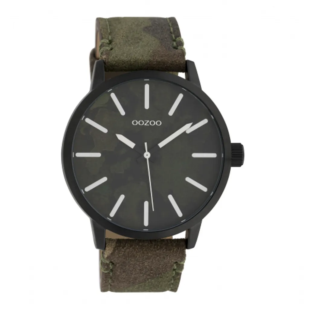 Montre analogique Oozoo 45mm avec bracelet cuir vert gris tendance
