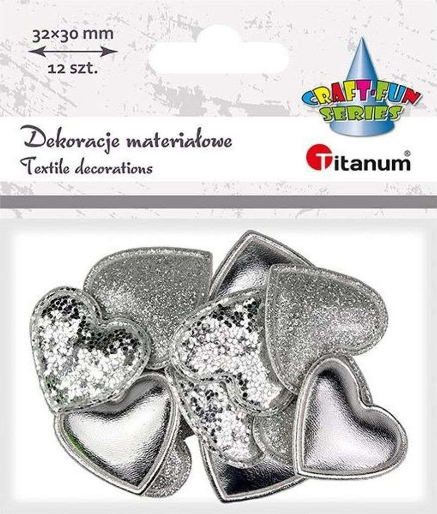 Dekoracje materiałowe serca 32x30 mm 12 sztuk