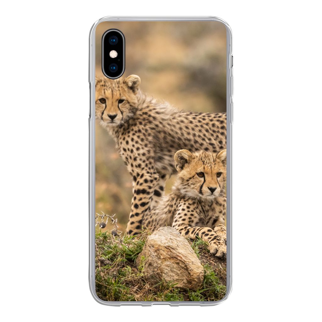 MuchoWow Handyhülle Schutzhülle Hülle für iPhone Xs Leopard - Jungtier - Natur Silikon Softcase Handy Hülle - Handytasche