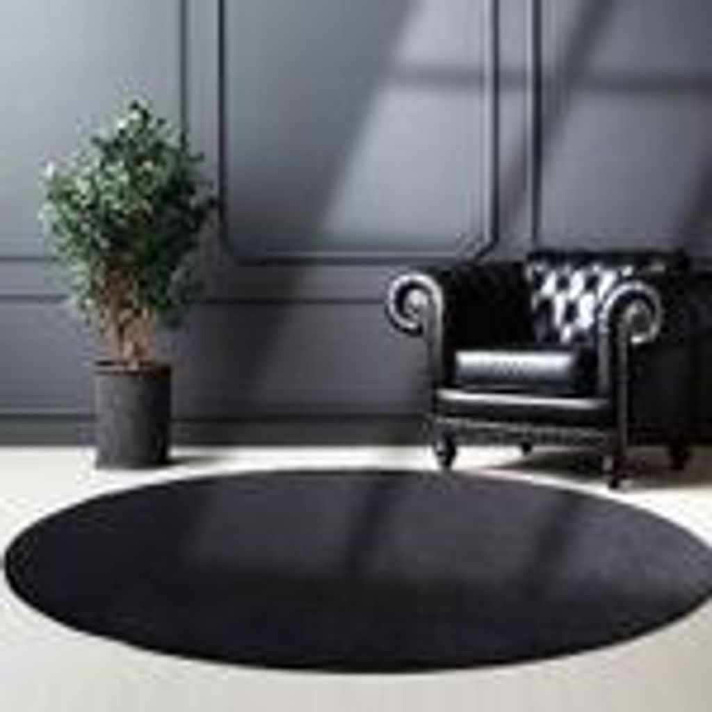 Teppich Wohnzimmer Schlafzimmer Esszimmer Läufer Flur Flauschiger Teppich Waschbar Rutschfest Soft Weicher Farbe: Schwarz Größe : 120 cm Rund