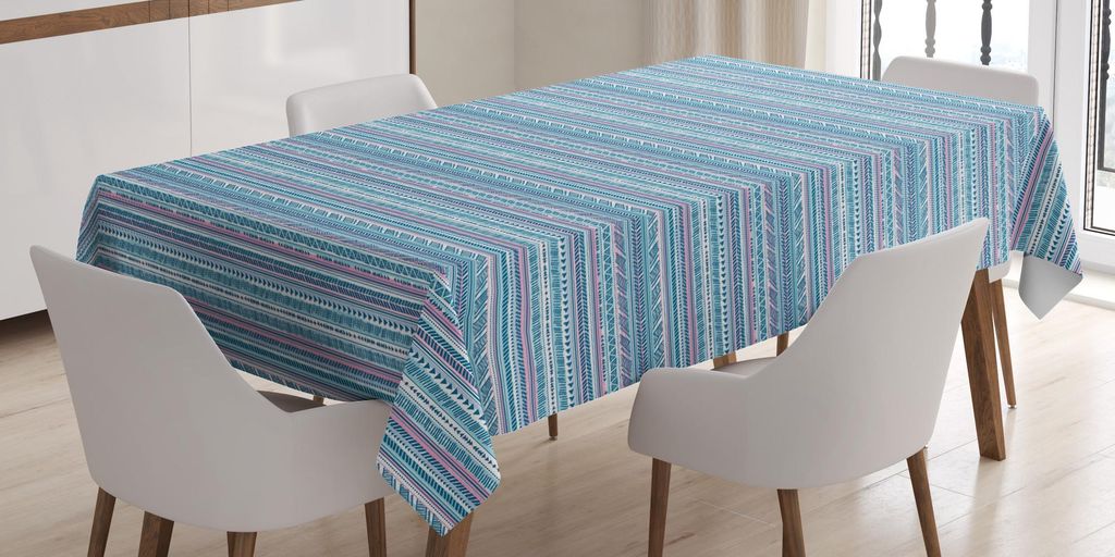 ABAKUHAUS Stammes Tischdecke, Aztekische geometrische Stil Maya-Folk Boho-Linien, 140 x 170 cm, Sky Blue Mauve Rosa