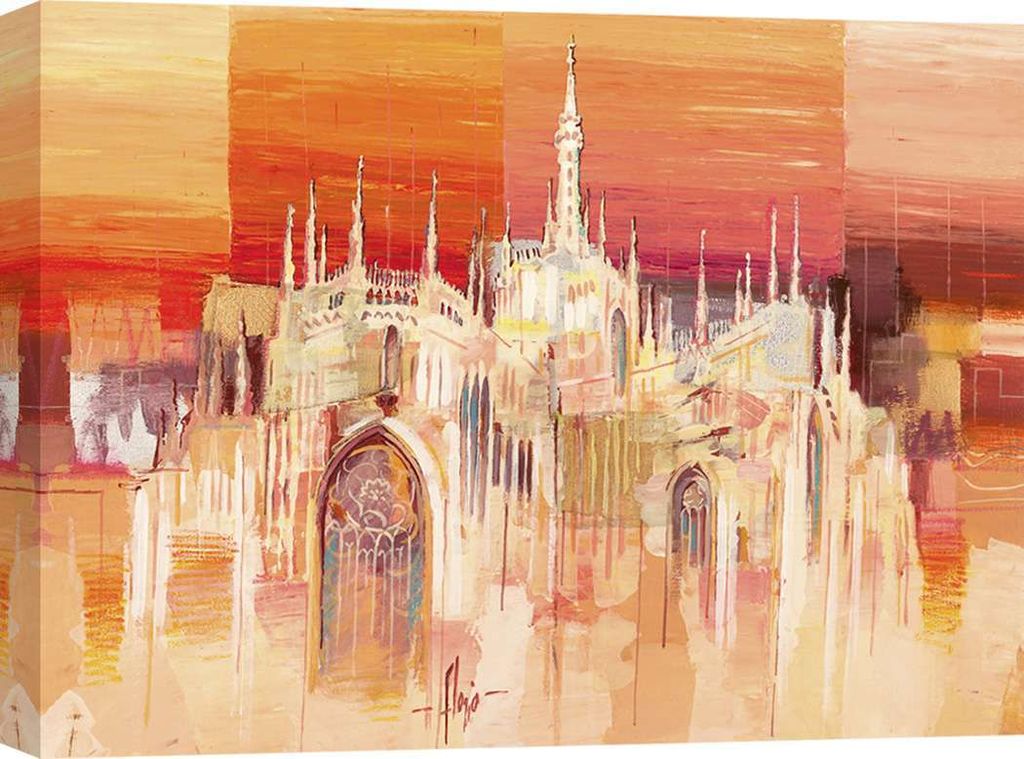 Hochwertiges Leinwandbild – Luigi Florio, Mailand bei Sonnenuntergang – 80x60 cm