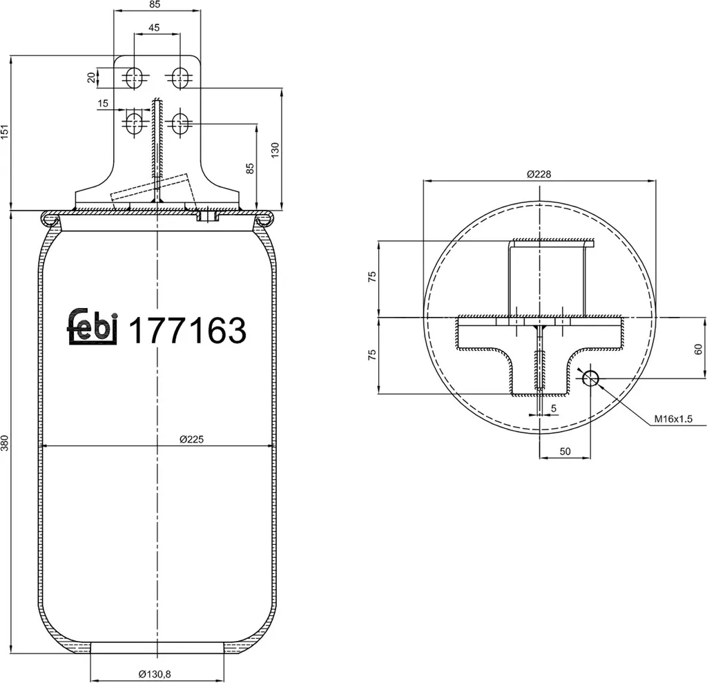 Soufflet suspension pneumatique FEBI 177163 pour charge lourde et remorque