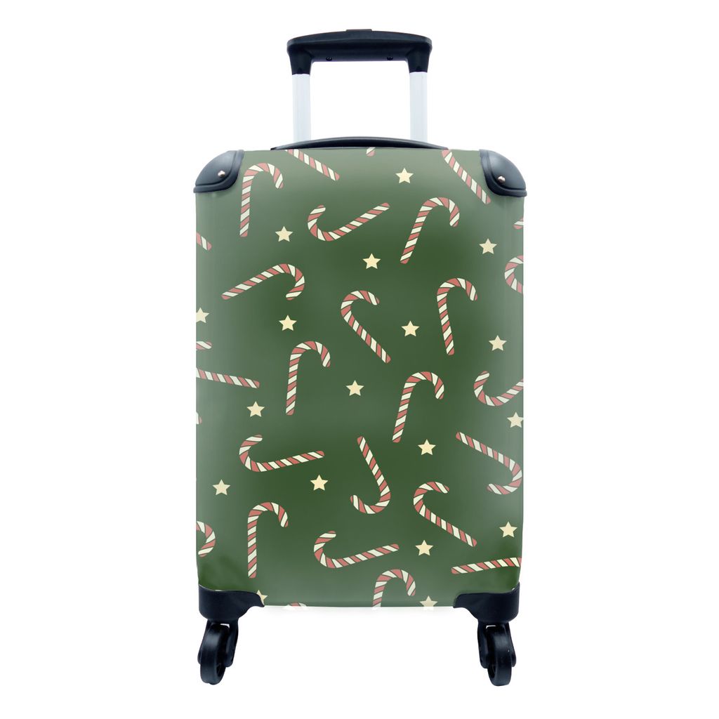 MuchoWow Koffer Handgepäck Trolley Rollkoffer Kleine Reisekoffer mit 4 Rollen - Weihnachten - Zuckerstange - Muster - Cabin Size < 55x40x23 cm &...