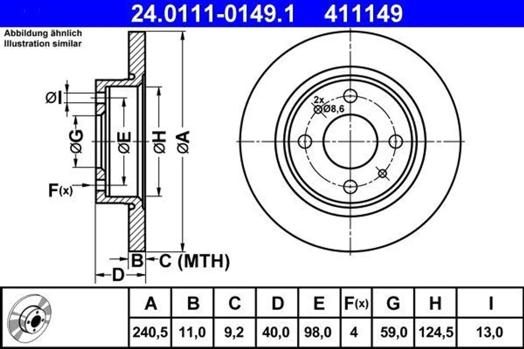 Disque de frein pour Alfa Romeo 145 146 155 ATE qualité d'origine