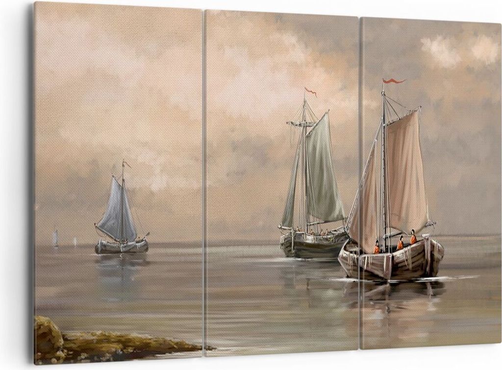Bild auf Leinwand - Leinwandbild - Meer Boot Fischer - 165x110cm - Wand Bild - Wanddeko - Leinwanddruck - Bilder - Kunstdruck - Wanddekoration - Le...