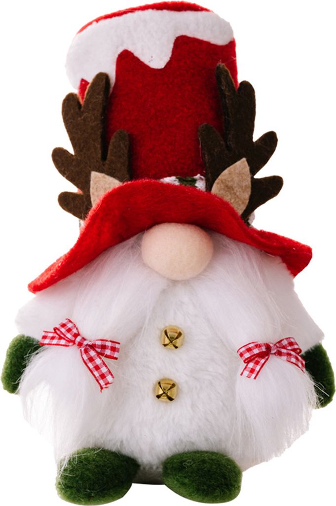 Weihnachtsgnom Ornament Geweih Bogen kleine Glocke Lange Bart Zöpfe süße gesichtslose Puppenparty -Dekoration-Größen:Womens