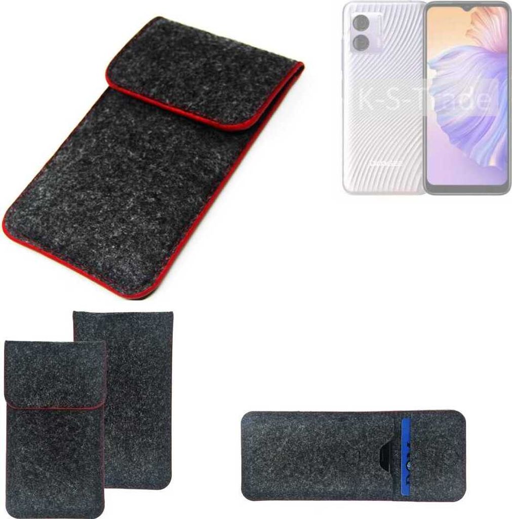 K-S-Trade Handy Schutz Hülle kompatibel mit Doogee N50 Schutzhülle Handyhülle Filztasche Pouch Tasche Case Sleeve Filzhülle dunkelgrau roter Rand