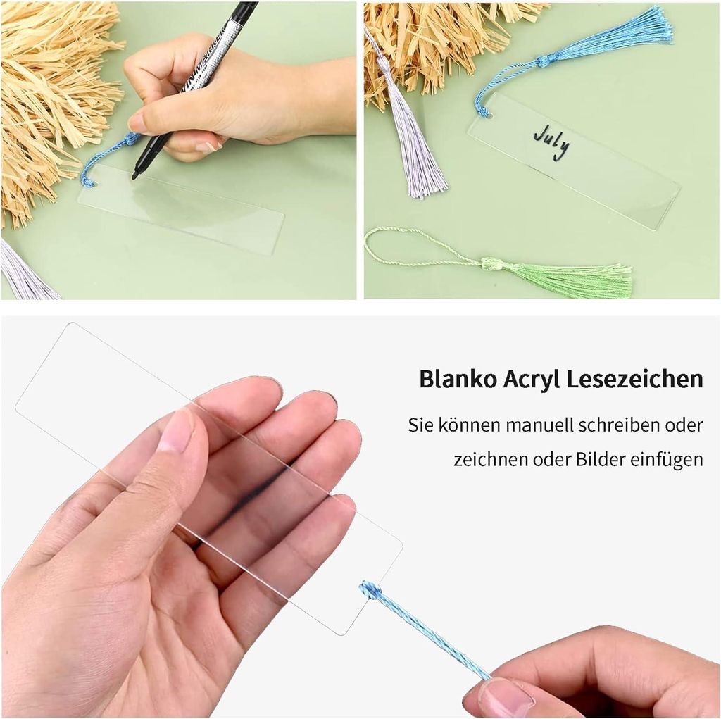 Blanco Acryl Lesezeichen mit Quasten - 24 Stück für kreatives Basteln